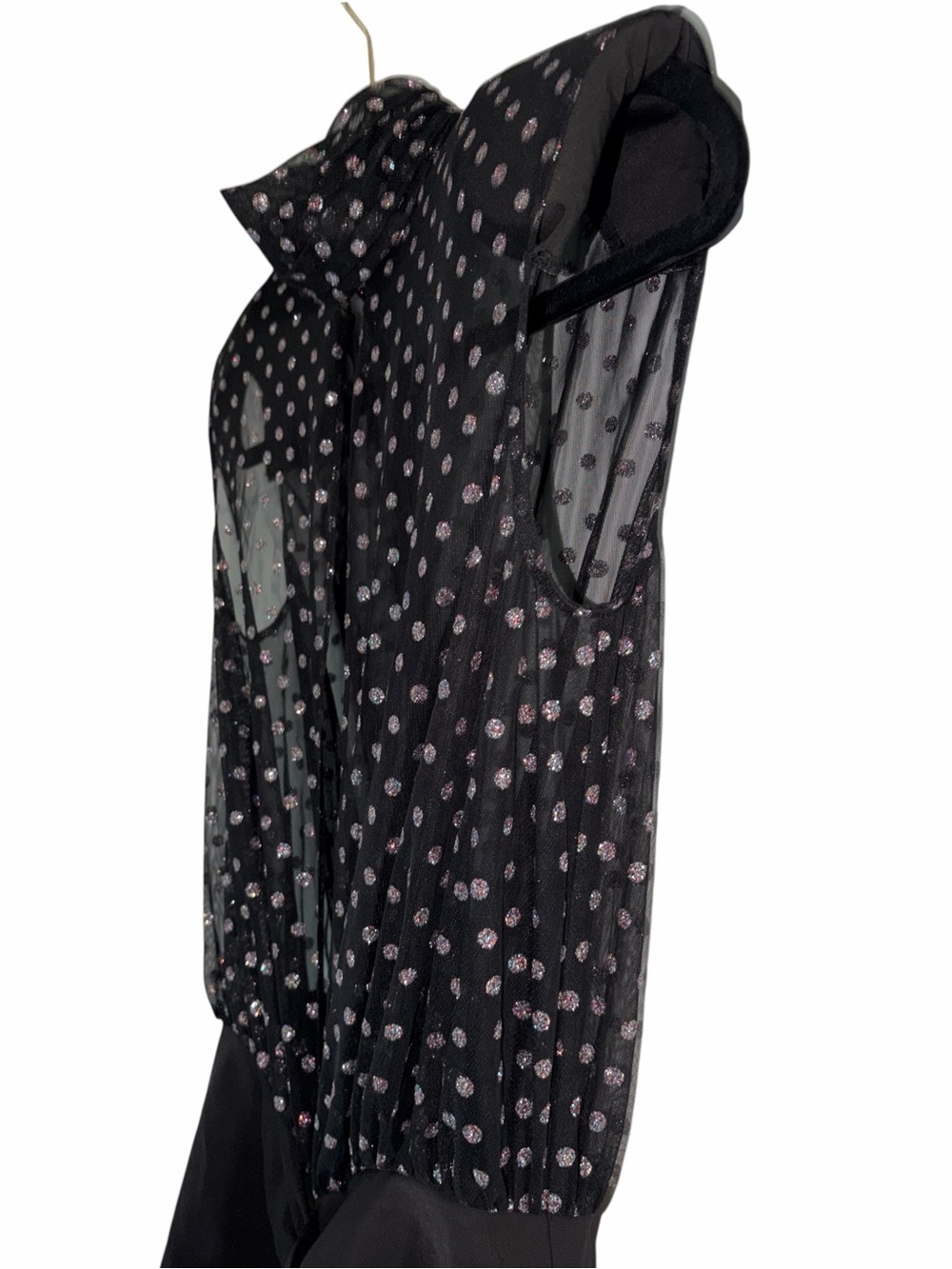 NBD x REVOLVE Sample Sale Harper Dress Black Glitter Polka Dot Mini Small As Is - Picture 4 of 11